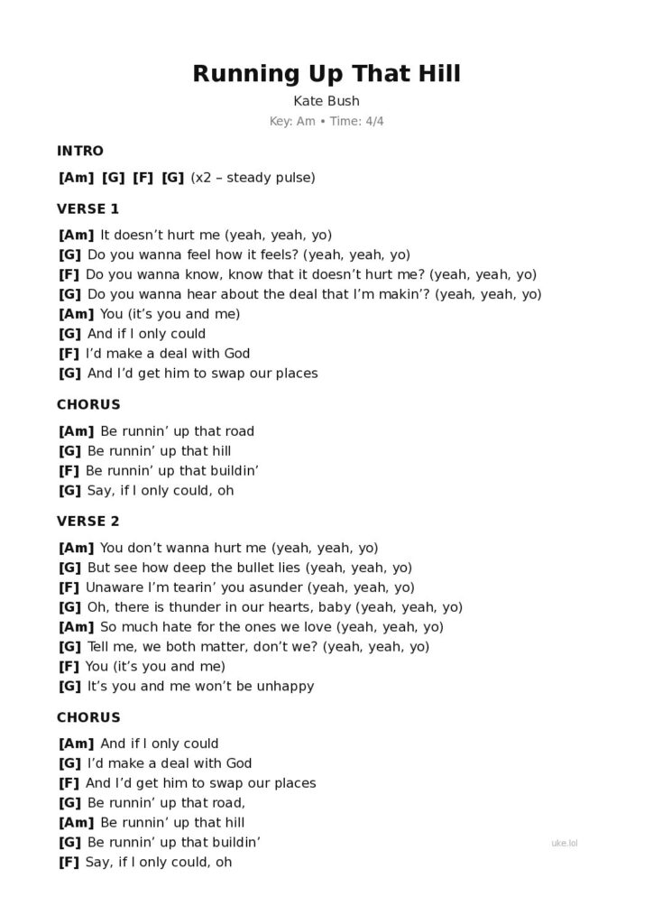 Running Up That Hill – Ukulele PDF