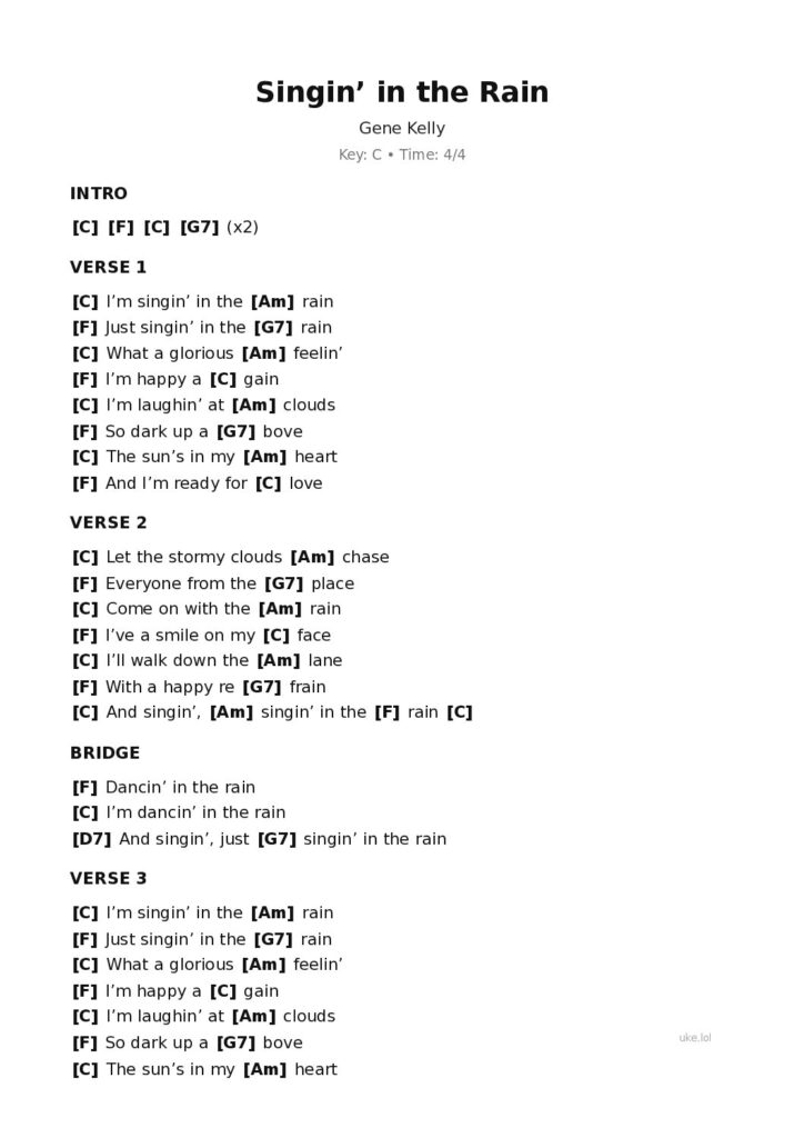 Singin’ in the Rain – Gene Kelly – Ukulele PDF