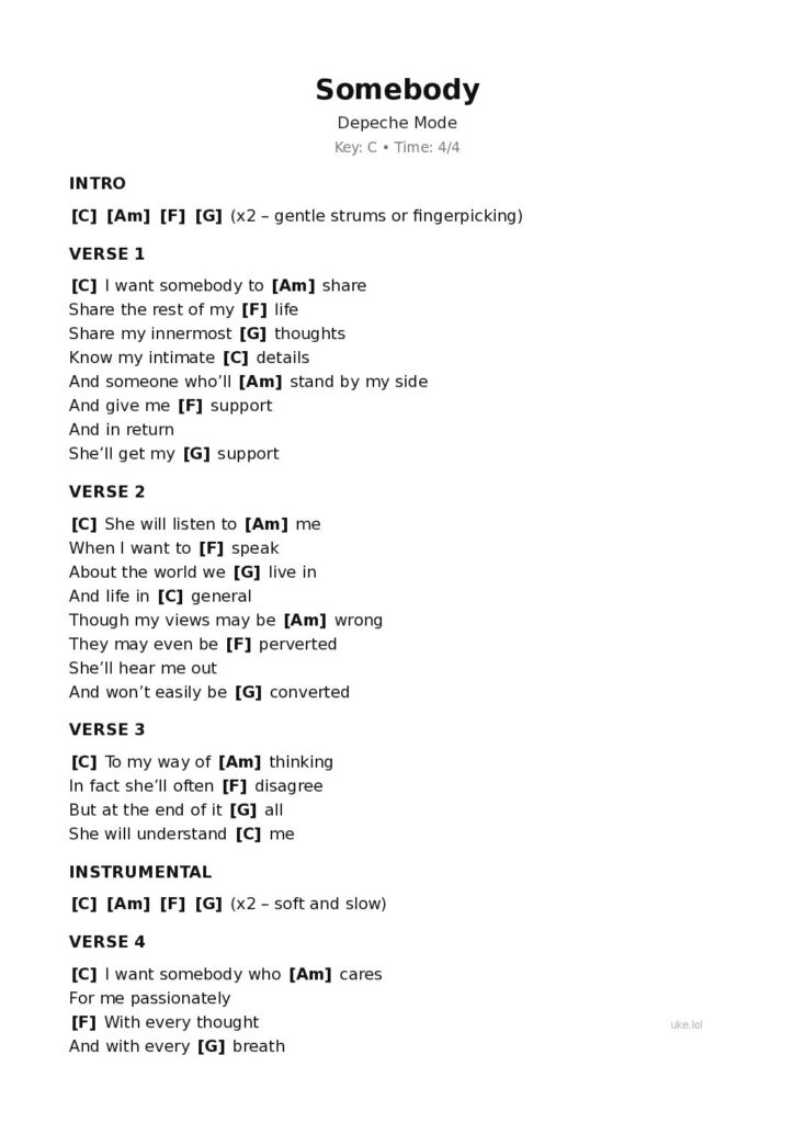 Somebody – Ukulele PDF