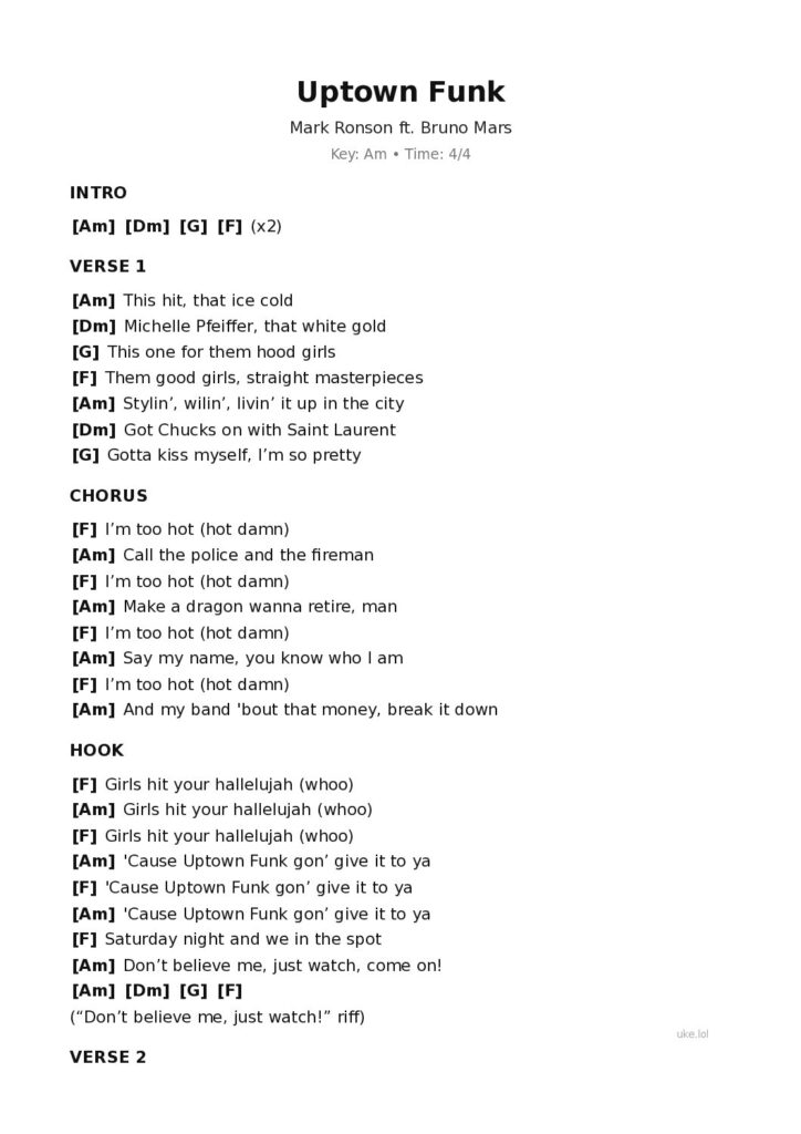 Uptown Funk – Ukulele PDF