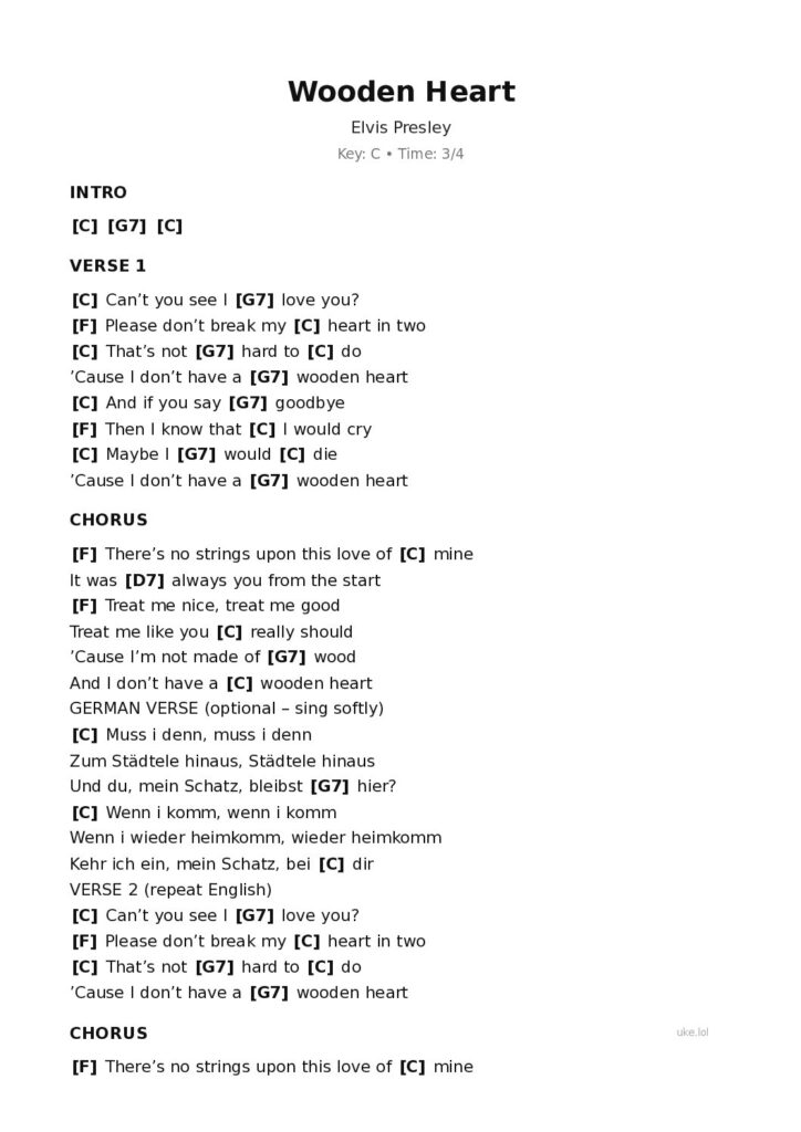 Wooden Heart – Ukulele PDF