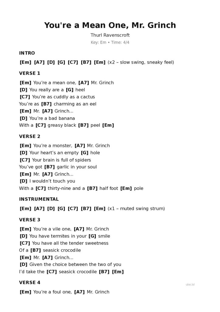 You’re a Mean One, Mr. Grinch – Ukulele PDF